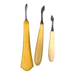 Set Of 3 Vintage Celluloid Nail Cleaning Tools Steel Blades & Victorian Antique